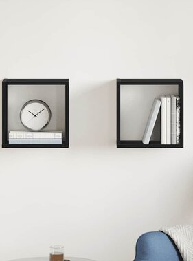 VidaXL Wandschappen kubus 2 st 30x15x30 cm bewerkt hout zwart eiken