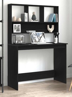 VidaXL Bureau met schappen 102x45x148 cm bewerkt hout zwart eikenkleur