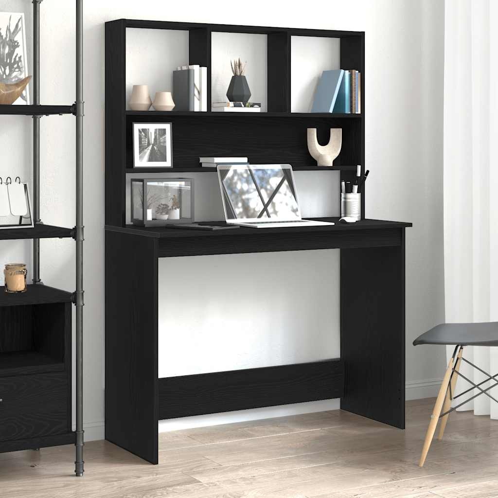 VidaXL Bureau met schappen 102x45x148 cm bewerkt hout zwart eikenkleur
