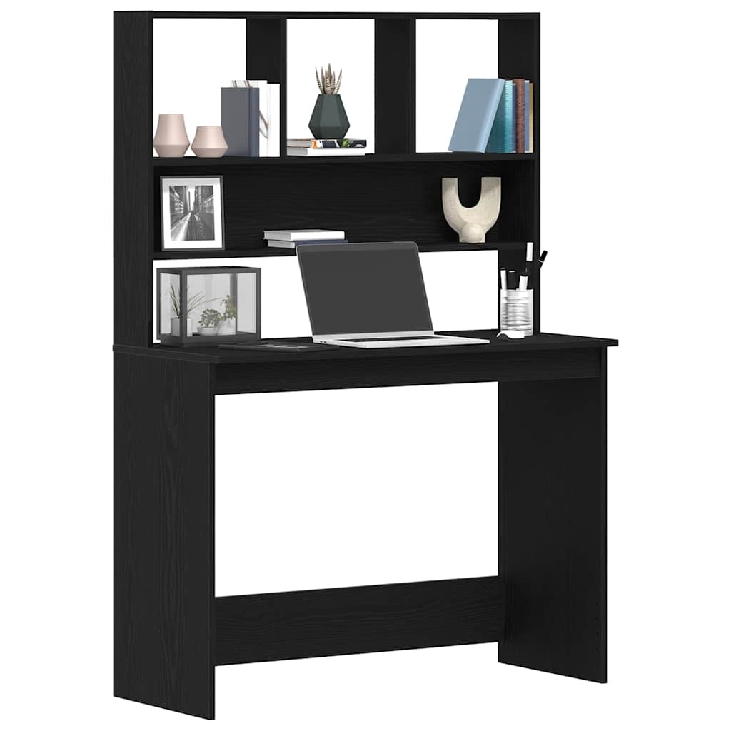 VidaXL Bureau met schappen 102x45x148 cm bewerkt hout zwart eikenkleur