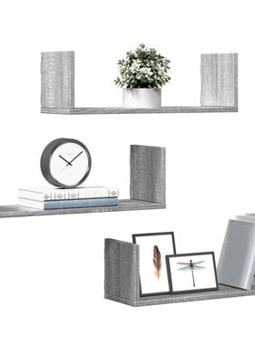 VidaXL Wandschappen 3 st 58x18x18 cm bewerkt hout grijs sonoma eiken