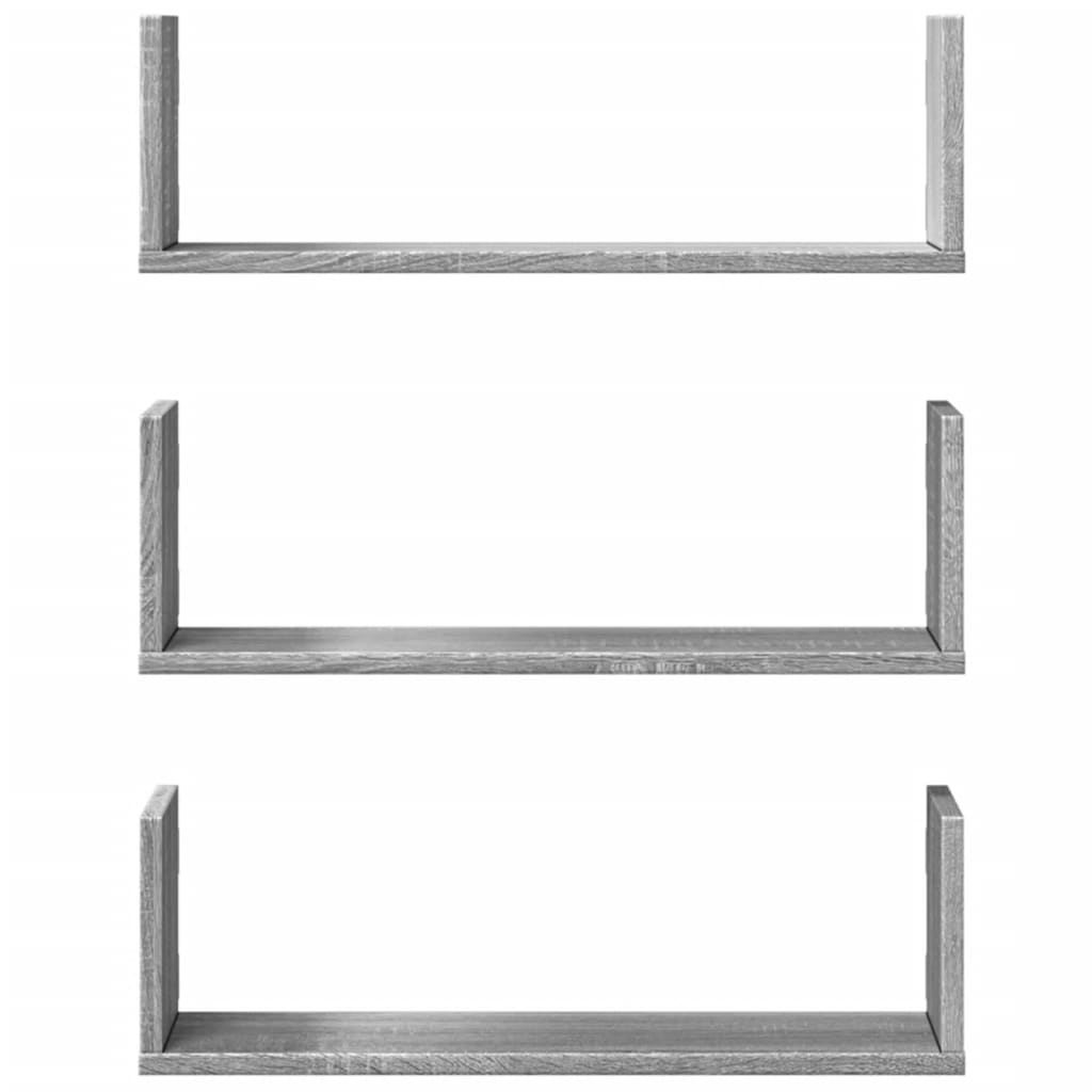 VidaXL Wandschappen 3 st 58x18x18 cm bewerkt hout grijs sonoma eiken