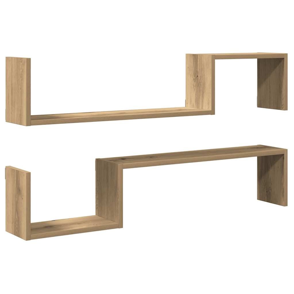 VidaXL Wandschappen 2 st 100x15x20 cm bewerkt hout artisanaal eiken