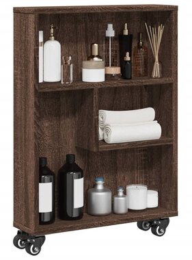 VidaXL Opbergtrolley smal 48x13x68 cm bewerkt hout bruin eikenkleurig