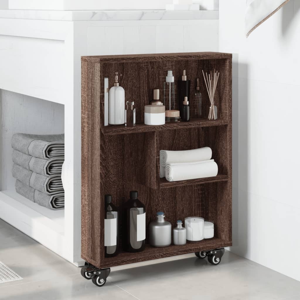 VidaXL Opbergtrolley smal 48x13x68 cm bewerkt hout bruin eikenkleurig