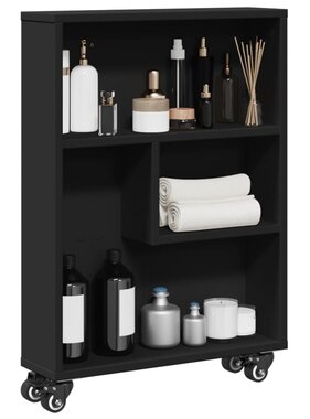 VidaXL Opbergtrolley smal 48x13x68 cm bewerkt hout zwart