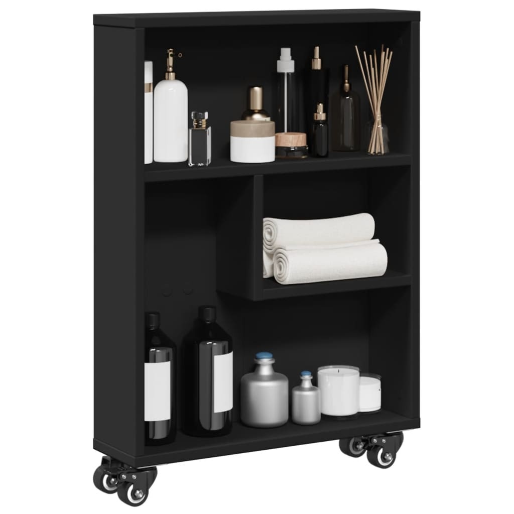 VidaXL Opbergtrolley smal 48x13x68 cm bewerkt hout zwart
