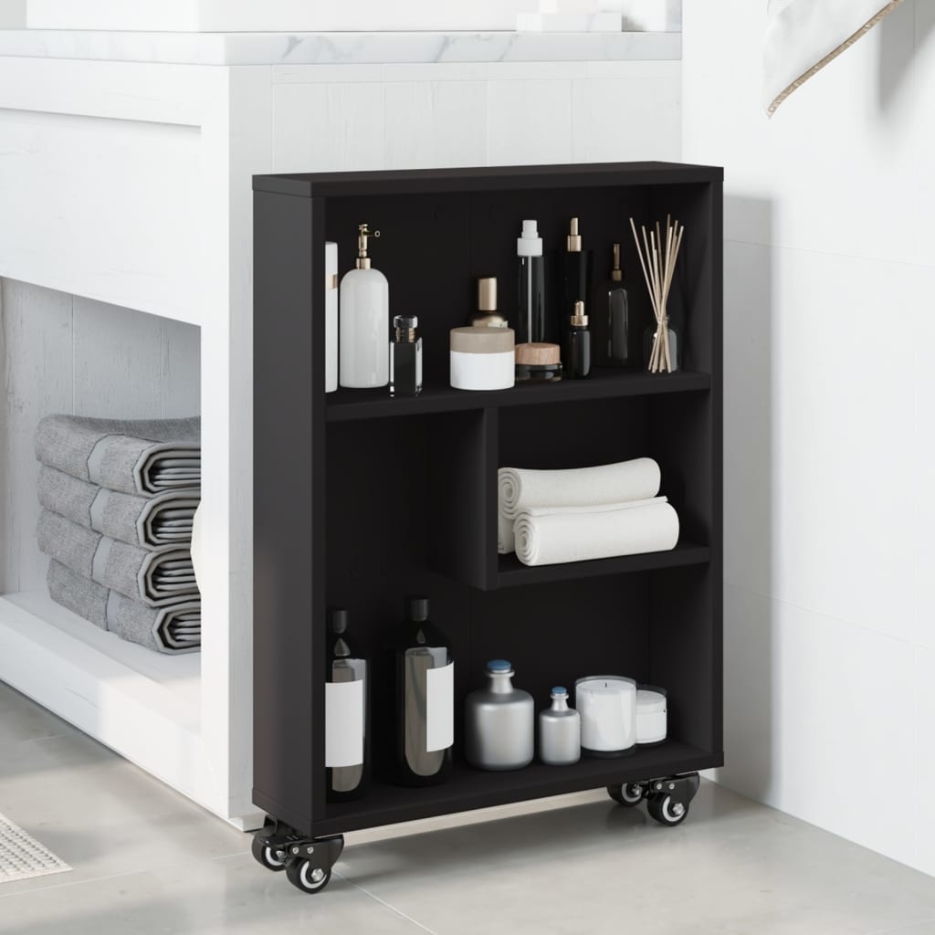 VidaXL Opbergtrolley smal 48x13x68 cm bewerkt hout zwart