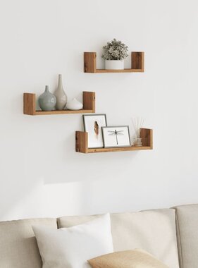 VidaXL Wandschappen 3 st bewerkt hout artisanaal eiken