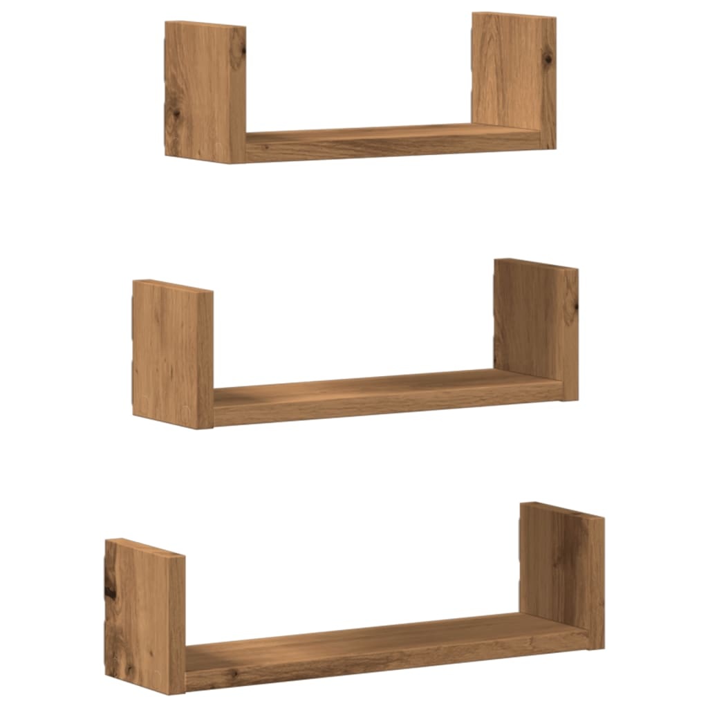 VidaXL Wandschappen 3 st bewerkt hout artisanaal eiken