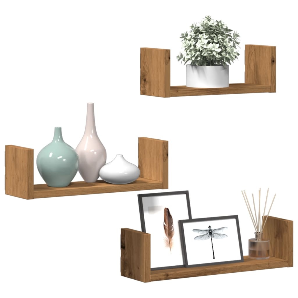 VidaXL Wandschappen 3 st bewerkt hout artisanaal eiken