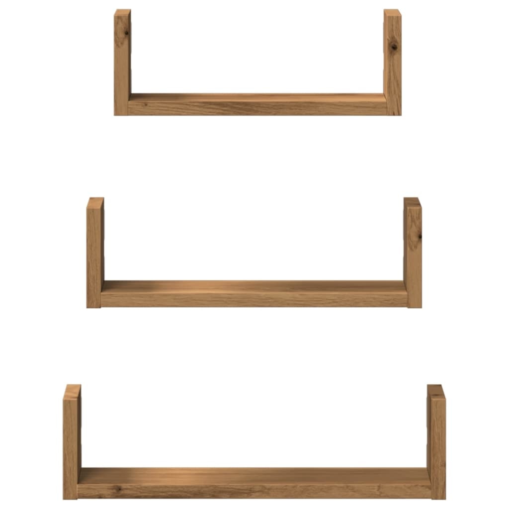 VidaXL Wandschappen 3 st bewerkt hout artisanaal eiken