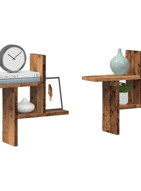 VidaXL Wandschappen 2 st 38x12x38 cm bewerkt hout oud houtkleurig
