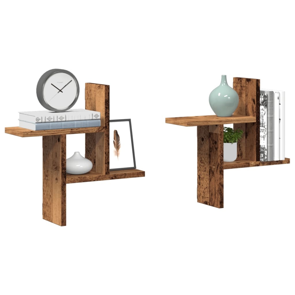 VidaXL Wandschappen 2 st 38x12x38 cm bewerkt hout oud houtkleurig