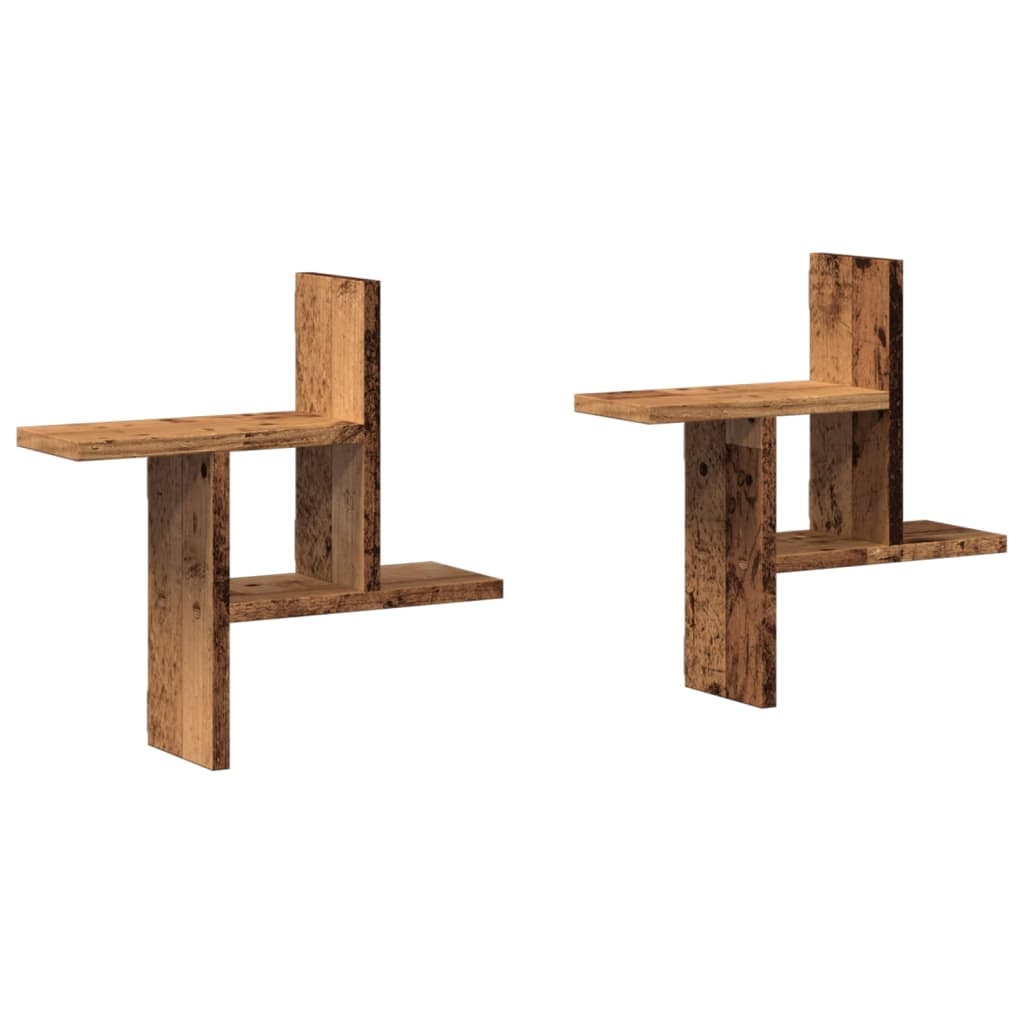 VidaXL Wandschappen 2 st 38x12x38 cm bewerkt hout oud houtkleurig