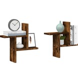 VidaXL Wandschappen 2 st 38x12x38 cm bewerkt hout gerookt eikenkleurig