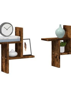 VidaXL Wandschappen 2 st 38x12x38 cm bewerkt hout gerookt eikenkleurig
