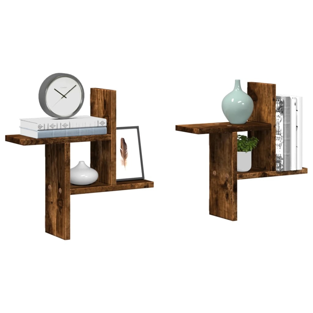 VidaXL Wandschappen 2 st 38x12x38 cm bewerkt hout gerookt eikenkleurig
