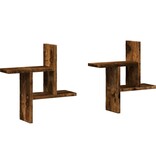 VidaXL Wandschappen 2 st 38x12x38 cm bewerkt hout gerookt eikenkleurig