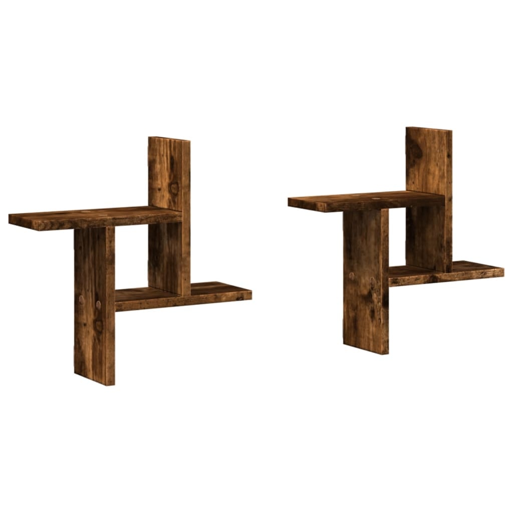 VidaXL Wandschappen 2 st 38x12x38 cm bewerkt hout gerookt eikenkleurig