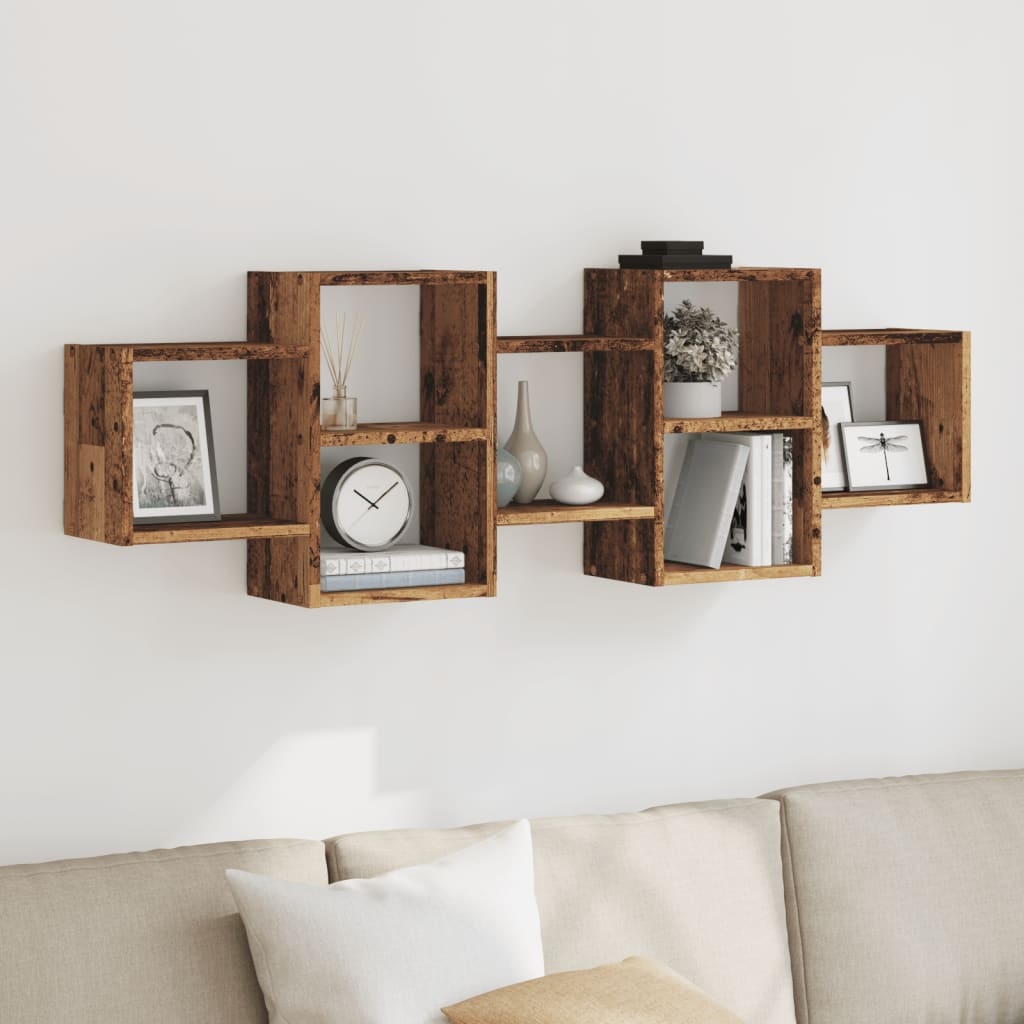 VidaXL Wandschap 129x18x42 cm bewerkt hout oud houtkleurig