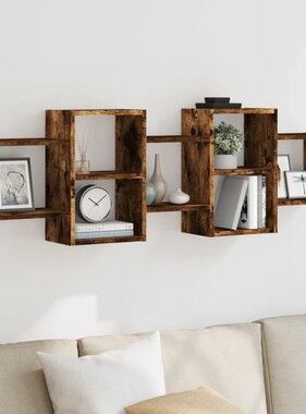 VidaXL Wandschap 129x18x42 cm bewerkt hout gerookt eikenkleurig