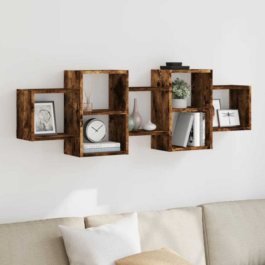 VidaXL Wandschap 129x18x42 cm bewerkt hout gerookt eikenkleurig
