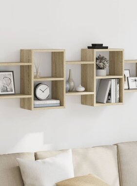 VidaXL Wandschap 129x18x42 cm bewerkt hout sonoma eikenkleurig