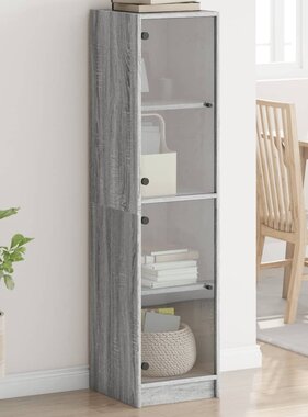 VidaXL Hoge kast met glazen deuren 35x37x142 cm grijs sonoma eiken