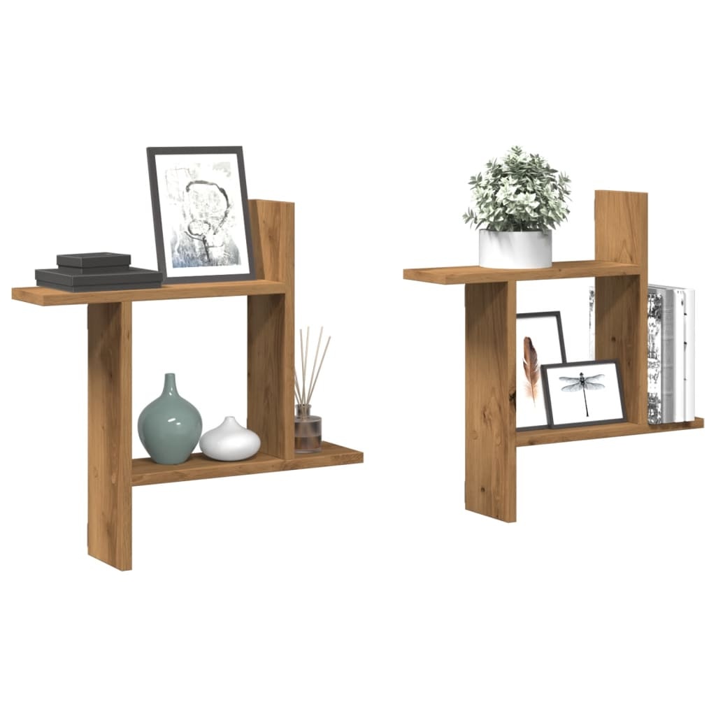 VidaXL Wandschappen 2 st 50x12x50 cm bewerkt hout artisanaal eiken