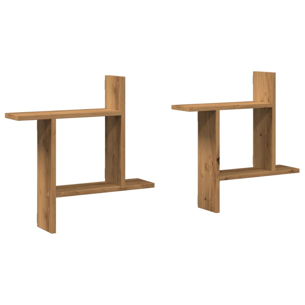 VidaXL Wandschappen 2 st 50x12x50 cm bewerkt hout artisanaal eiken