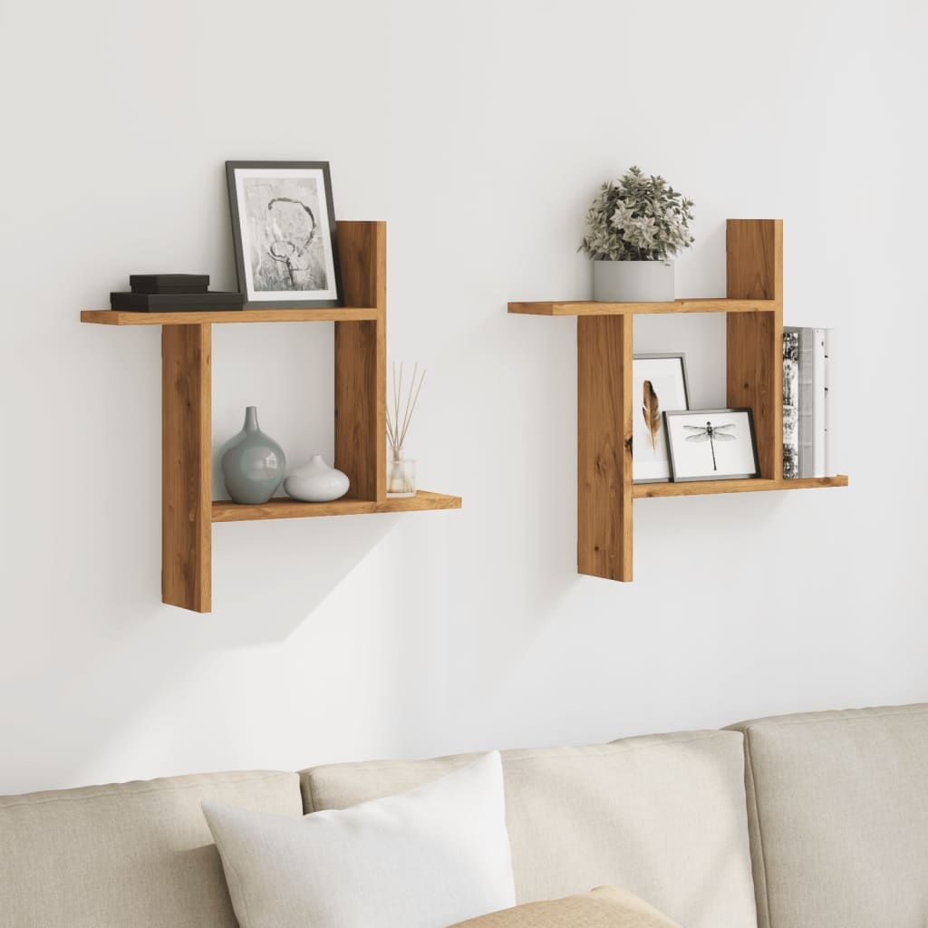 VidaXL Wandschappen 2 st 50x12x50 cm bewerkt hout artisanaal eiken