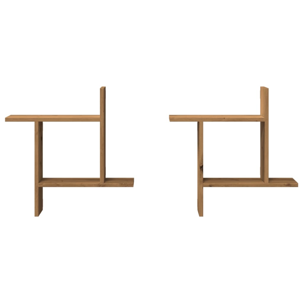 VidaXL Wandschappen 2 st 50x12x50 cm bewerkt hout artisanaal eiken