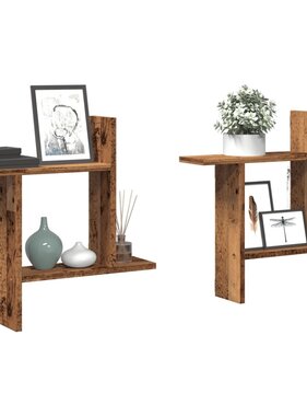 VidaXL Wandschappen 2 st 50x12x50 cm bewerkt hout oud houtkleurig