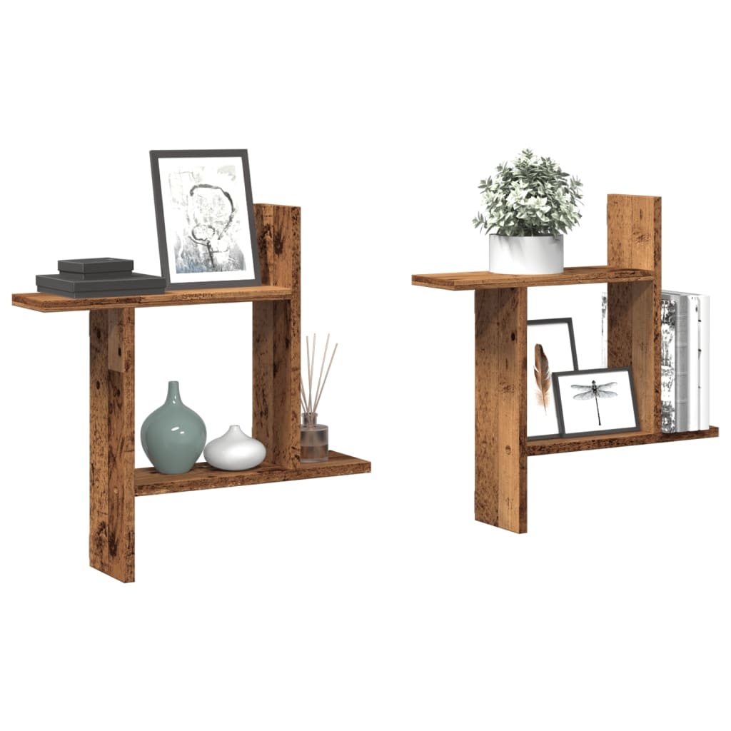 VidaXL Wandschappen 2 st 50x12x50 cm bewerkt hout oud houtkleurig