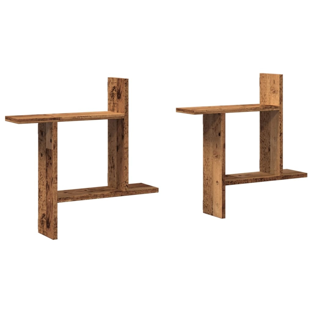 VidaXL Wandschappen 2 st 50x12x50 cm bewerkt hout oud houtkleurig
