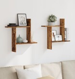 VidaXL Wandschappen 2 st 50x12x50 cm bewerkt hout oud houtkleurig