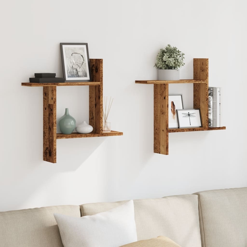 VidaXL Wandschappen 2 st 50x12x50 cm bewerkt hout oud houtkleurig