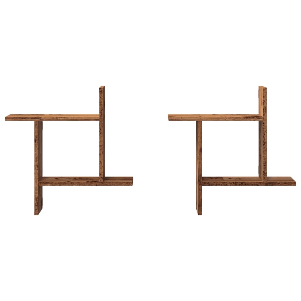 VidaXL Wandschappen 2 st 50x12x50 cm bewerkt hout oud houtkleurig