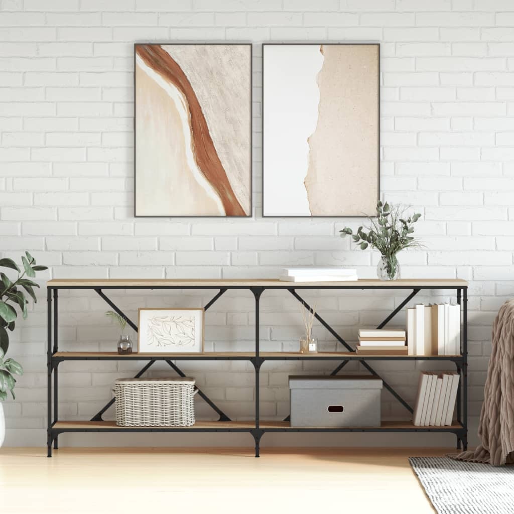 VidaXL Wandtafel 180x30x75 cm bewerkt hout en ijzer sonoma eikenkleur