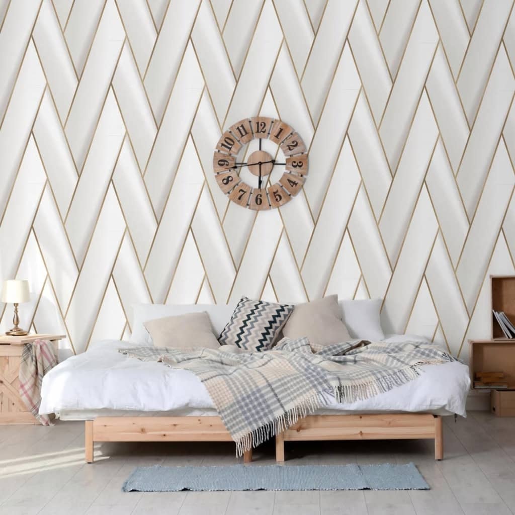 VidaXL Behang Geometric wit en goudkleurig