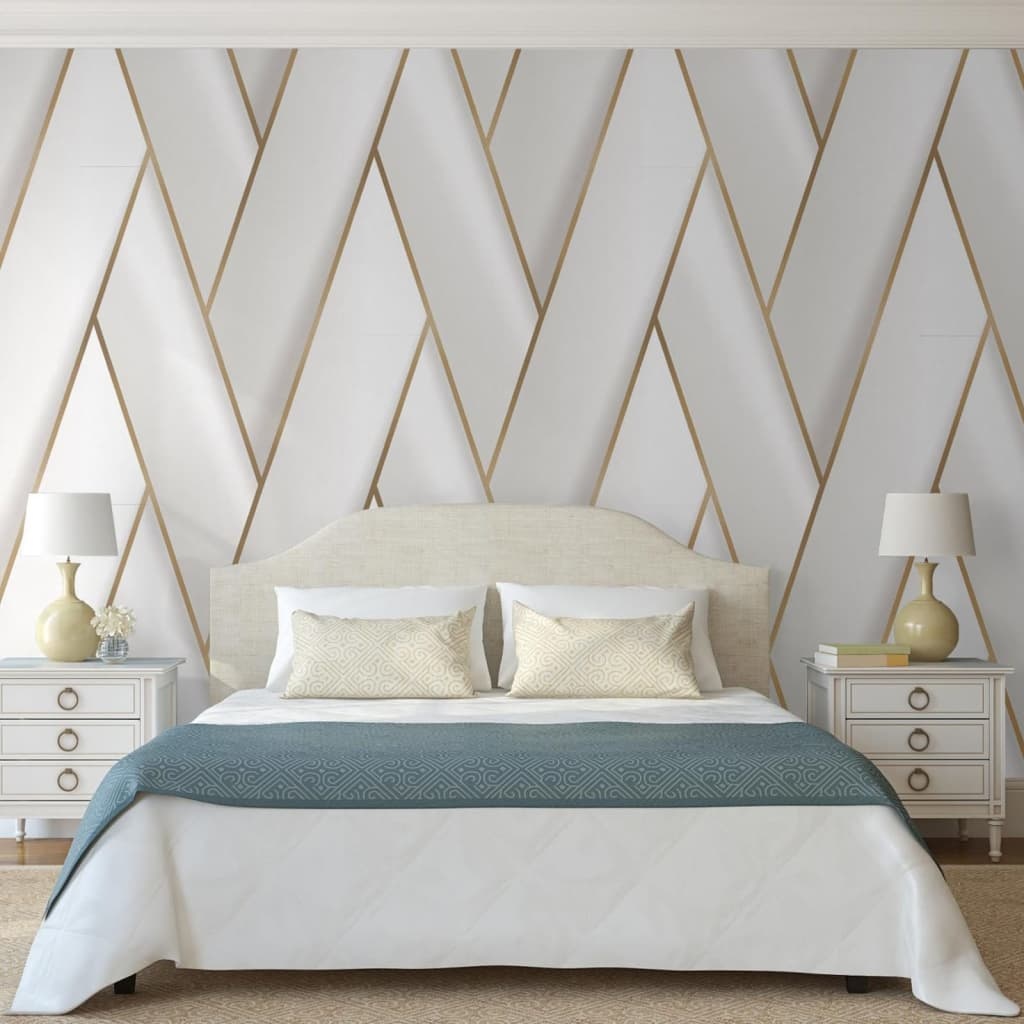 VidaXL Behang Geometric wit en goudkleurig