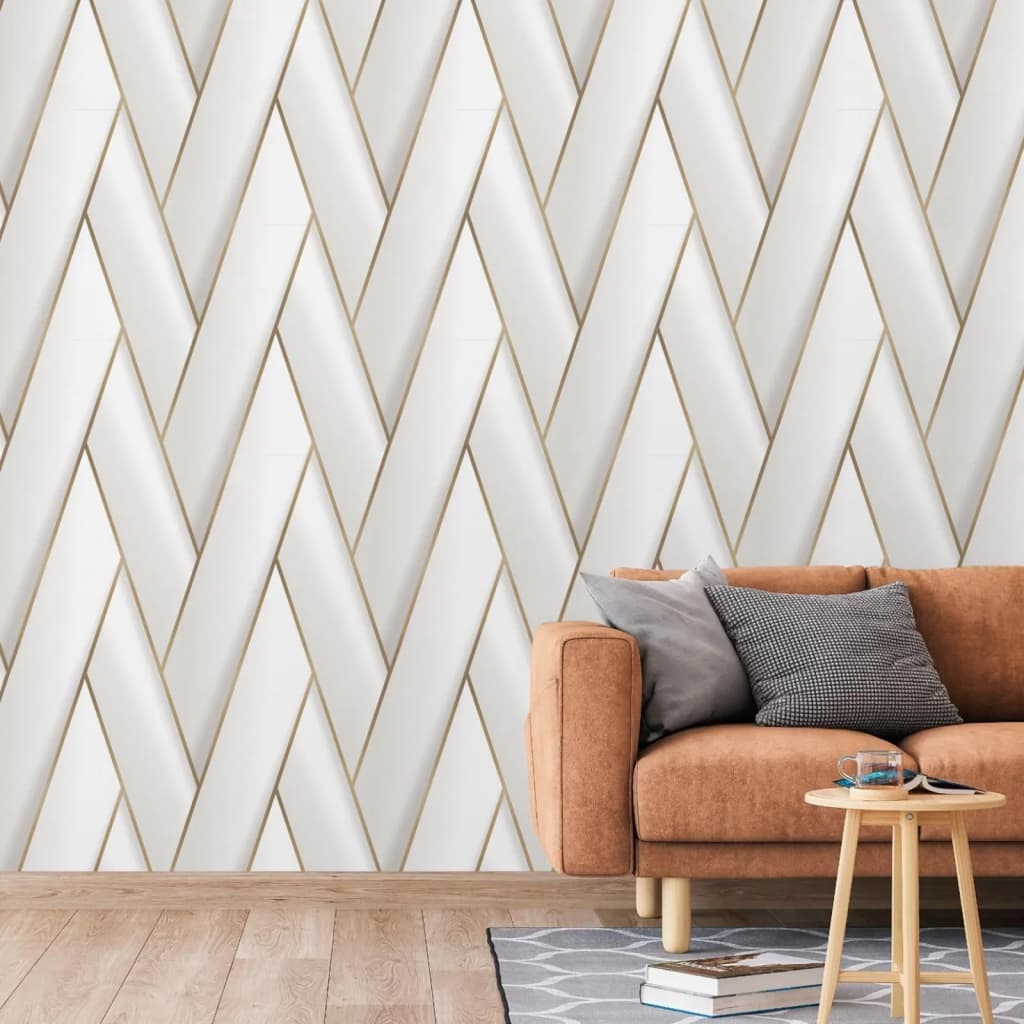 VidaXL Behang Geometric wit en goudkleurig