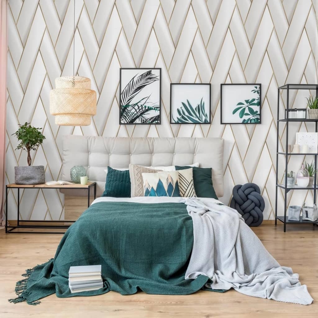 VidaXL Behang Geometric wit en goudkleurig