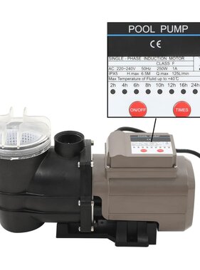 VidaXL Zwembadpomp met timer 0,25 pk 8000 L/u zwart