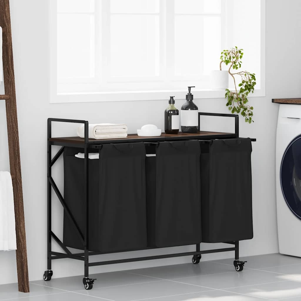 VidaXL Wasmand 3 vakken met planken bruin eikenkleurig