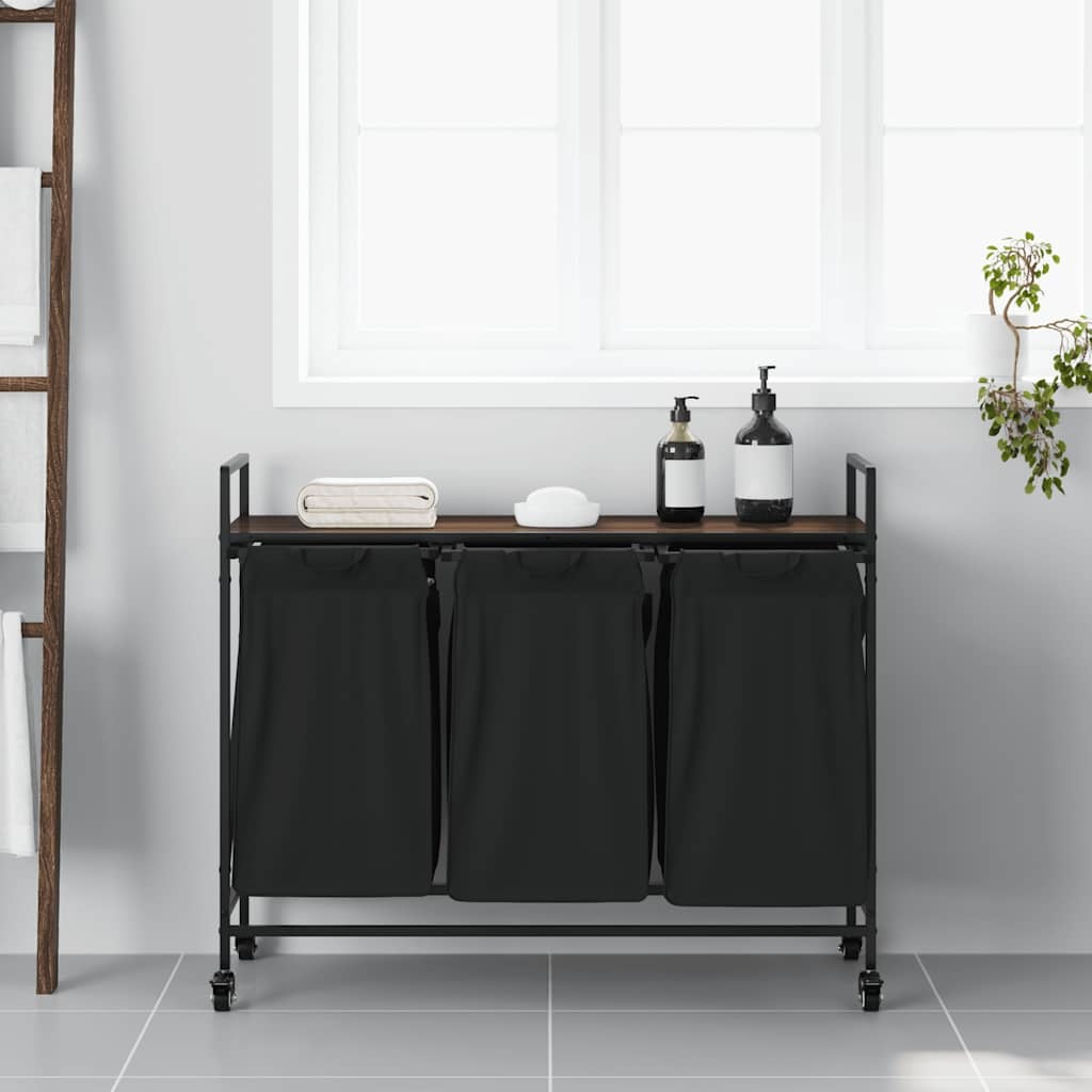 VidaXL Wasmand 3 vakken met planken bruin eikenkleurig