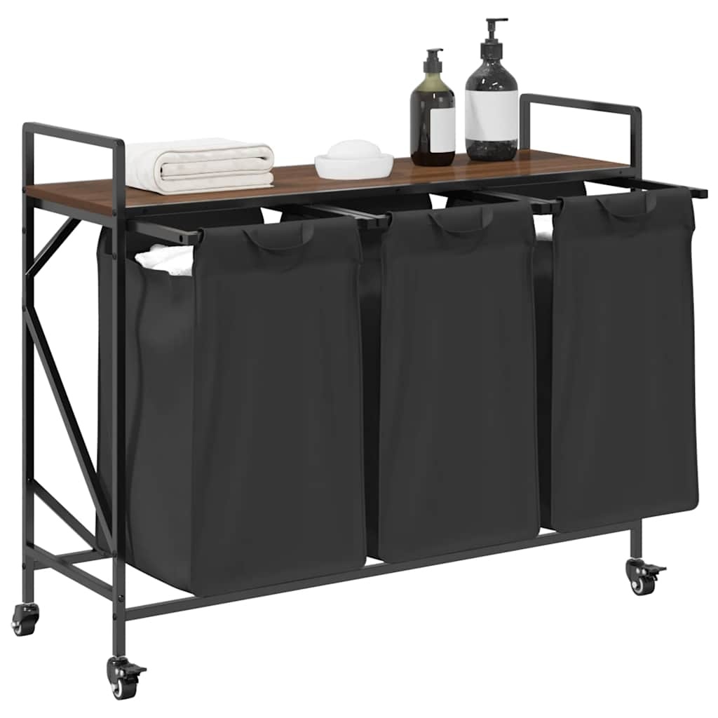 VidaXL Wasmand 3 vakken met planken bruin eikenkleurig