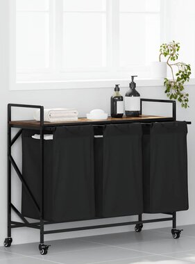 VidaXL Wasmand 3 vakken met planken gerookt eikenkleurig