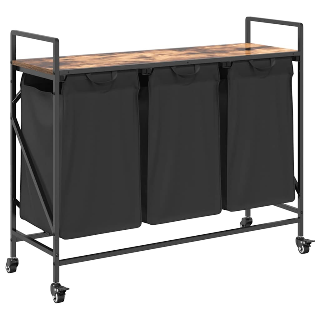 VidaXL Wasmand 3 vakken met planken gerookt eikenkleurig